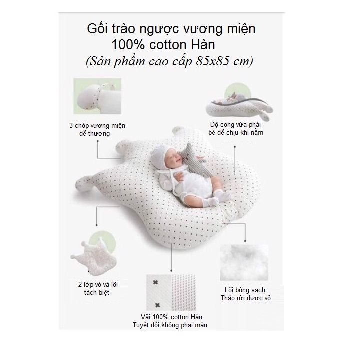 Gối chống trào ngược vương miện Kiwi's mom - 2 lớp cao cấp 100% cotton Hàn