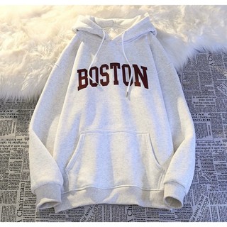Áo hoodie nữ nam khoác nỉ unisex KONOVA chất liệu nỉ bông dày dặn có mũ in chữ BOSTON