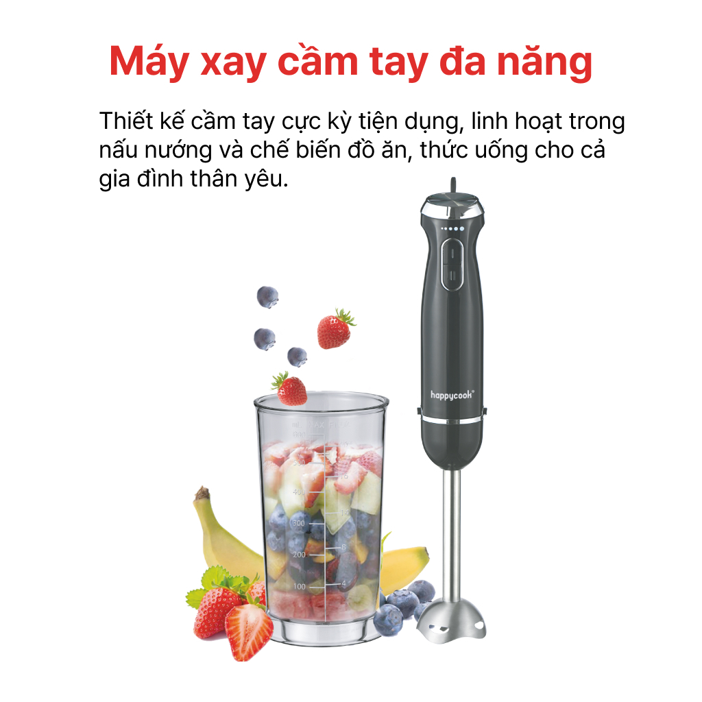 Ảnh Máy Xay Cầm Tay 4 In 1 Đa Năng 1000W HAPPYCOOK, Máy Làm Sinh Tố, Đánh Kem, Đánh Trứng 2