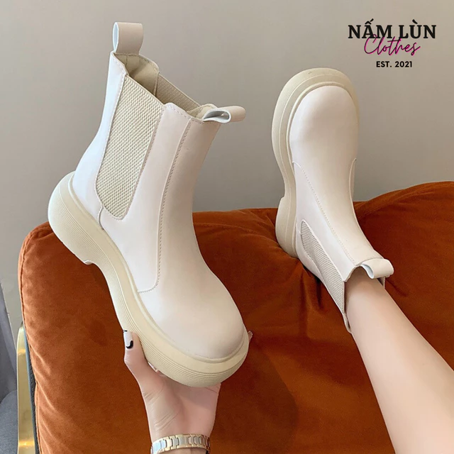 Giày boot nữ Bốt nữ cổ ngắn Giày cao cổ Boot nữ Giày đế cao Giày da nữ không dây Giày ulzzang Nấm Lùn Clothes