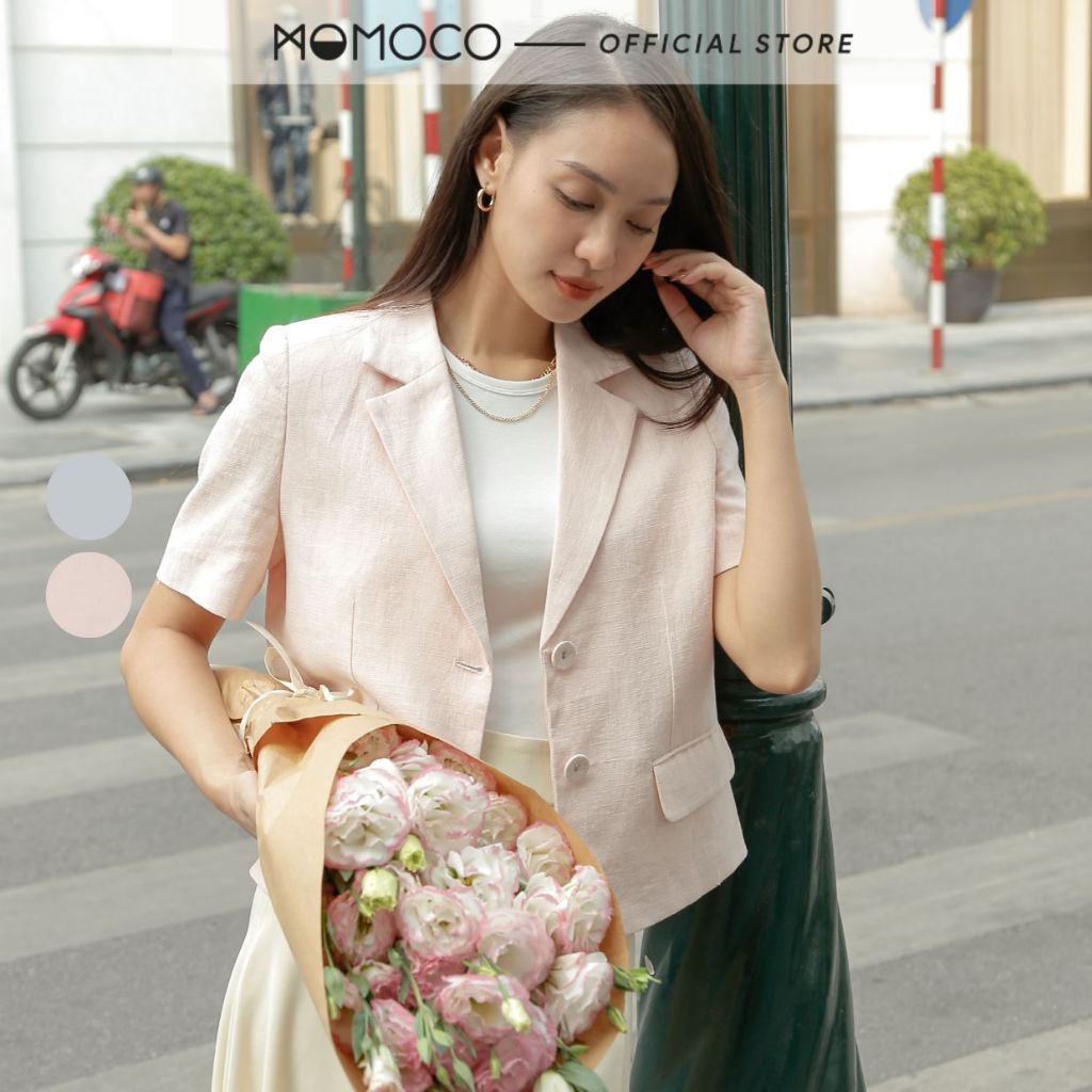 Áo Blazer Ngắn Tay MOMOCO Chất Linen Cao Cấp Không Nhăn Kiểu Dáng Trẻ Trung M3182