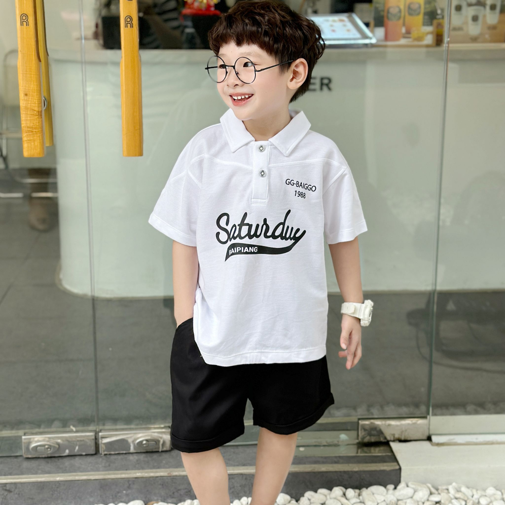 Áo thun polo cho bé trai cộc tay có cổ size đại 8-15 tuổi 28kg đến 43kg JJ Kids Fashion