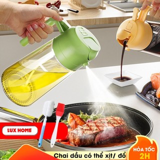 Chai đựng dầu ăn thủy tinh nắp mở tự động 470ml , Bình xịt dầu ăn thông minh 2 trong 1, Hũ đựng nước mắm, xì dầu,mật ong