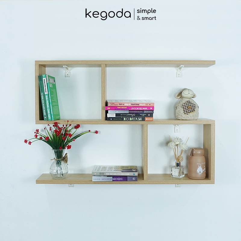 Ảnh Kệ Sách Gỗ Trang Trí Treo Tường 3 Tầng KEGODA Dài 60cm, Không Cần Khoan, Tặng Kèm Phụ Kiện KT60 1