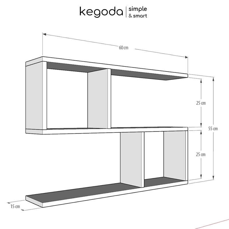 Ảnh Kệ Sách Gỗ Trang Trí Treo Tường 3 Tầng KEGODA Dài 60cm, Không Cần Khoan, Tặng Kèm Phụ Kiện KT60 2