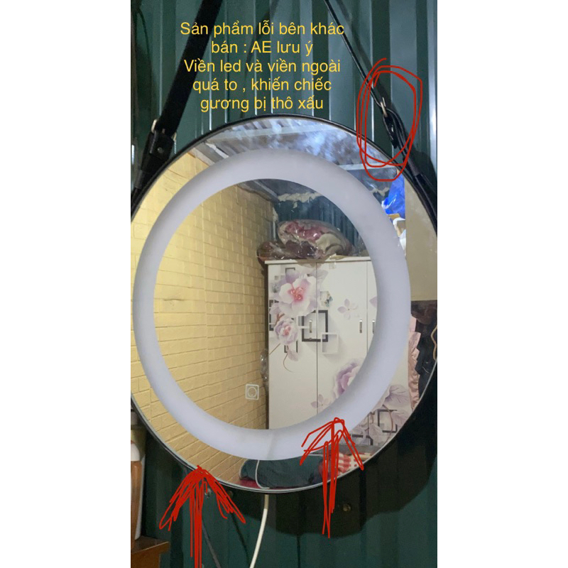 Gương Trang Điểm Treo Tường Viền Da Đèn LED 3 Màu Cảm Ứng Cao Cấp