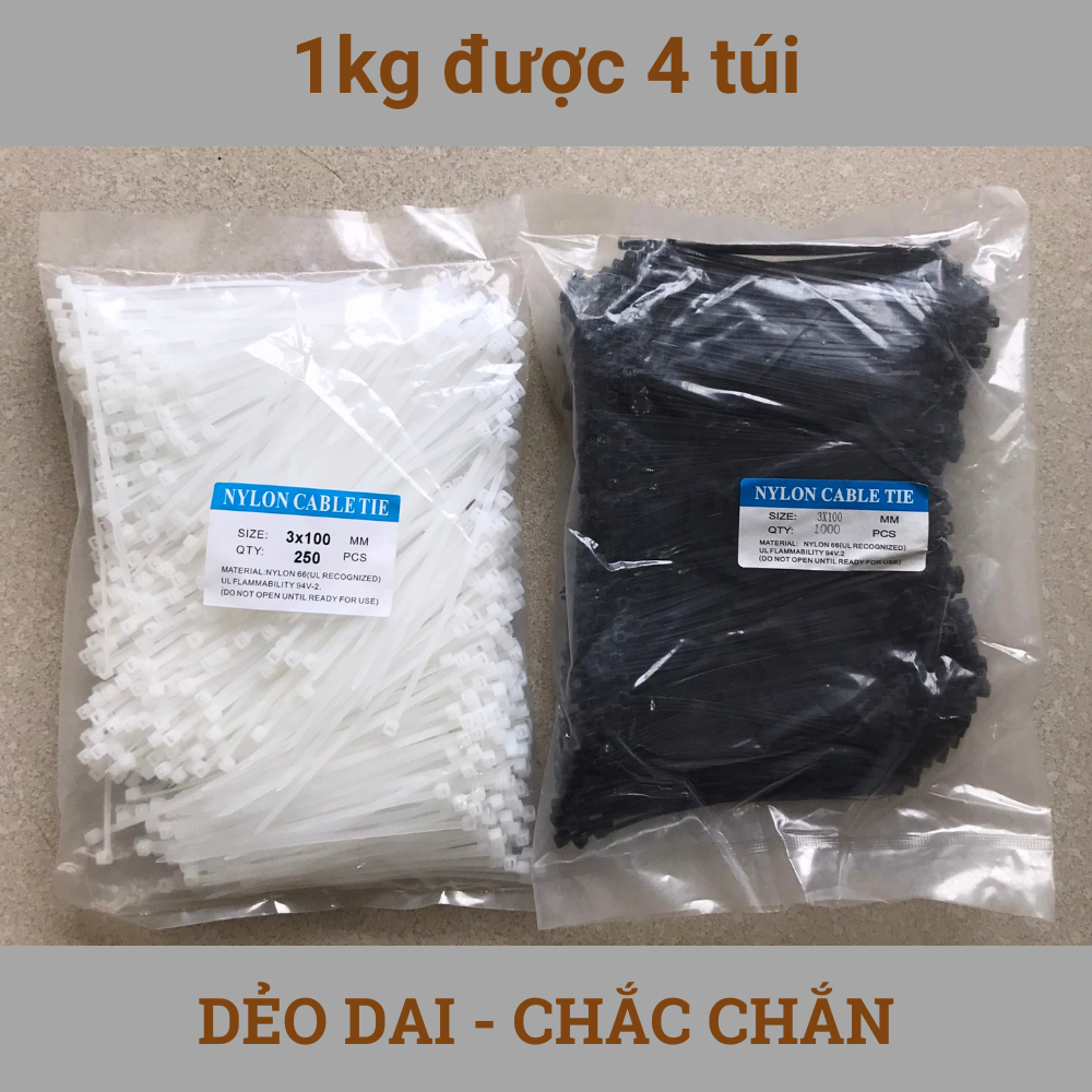 1kg dây thít nhựa chất lượng cao, 1kg dây rút nhựa đen trắng đủ size từ 10cm-50cm dẻo dai, chắc chắn