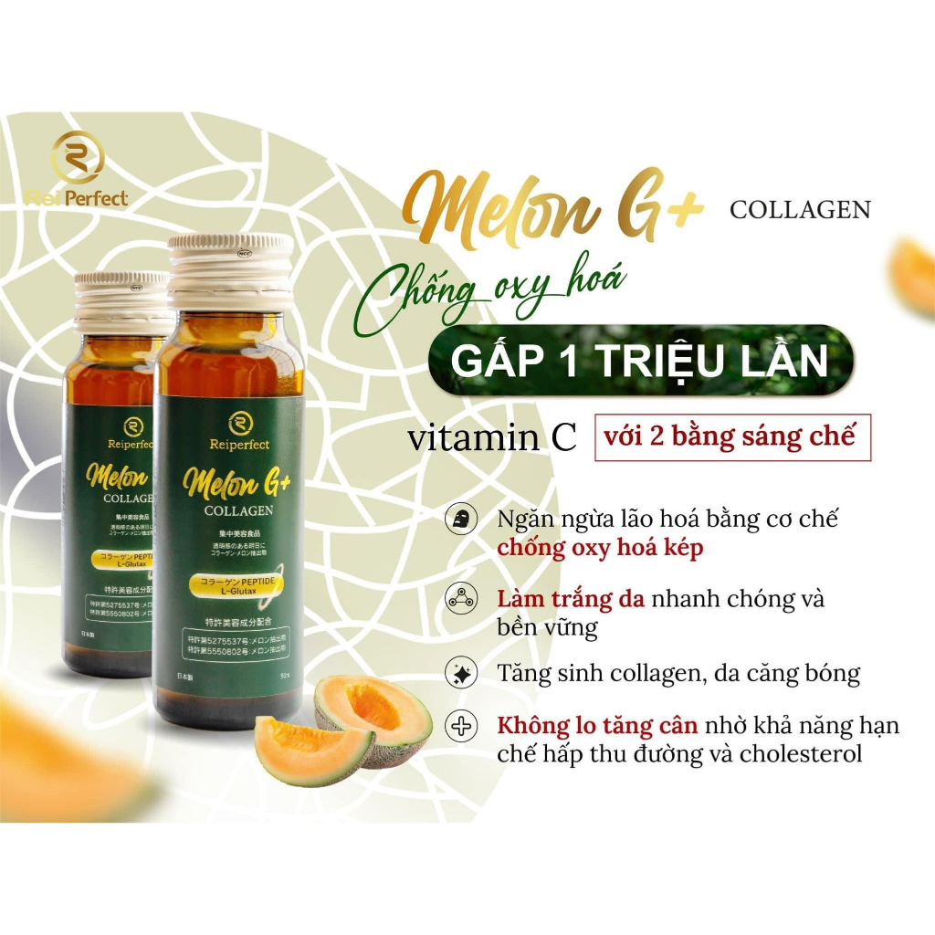 Nước uống collagen Melon G+ Reiperfect chống oxi hoá, dưỡng trắng da