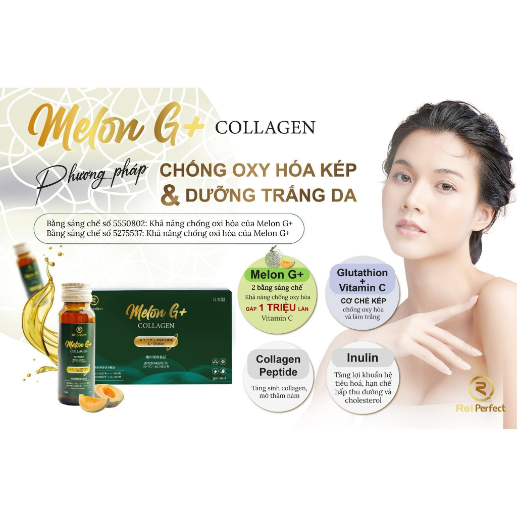 Nước uống collagen Melon G+ Reiperfect chống oxi hoá, dưỡng trắng da