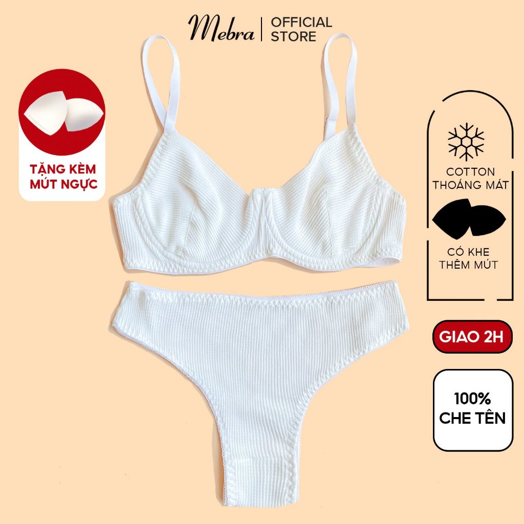 Bộ quần áo lót nữ có gọng nâng có mút mỏng lắp rời cotton tổ ong mềm mát thoáng khí Mebra spe
