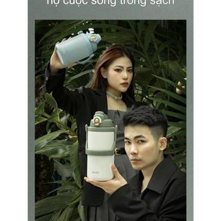 Bình giữ nhiệt inox 304 1500ml có ống hút béo lùn X33, có quai xách lớn, nắp bật, ống hút, giữ nóng 10h, giữ lạnh 20h