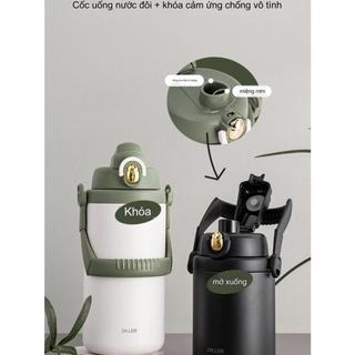 Bình giữ nhiệt inox 304 1500ml có ống hút béo lùn X33, có quai xách lớn, nắp bật, ống hút, giữ nóng 10h, giữ lạnh 20h