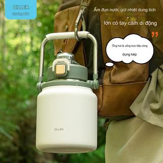 Bình giữ nhiệt 1800ML BÉO LÙN WL17, bình nước giữ nhiệt inox 304, ống hút vòi rót và quai xách, giữ nóng lạnh đều được