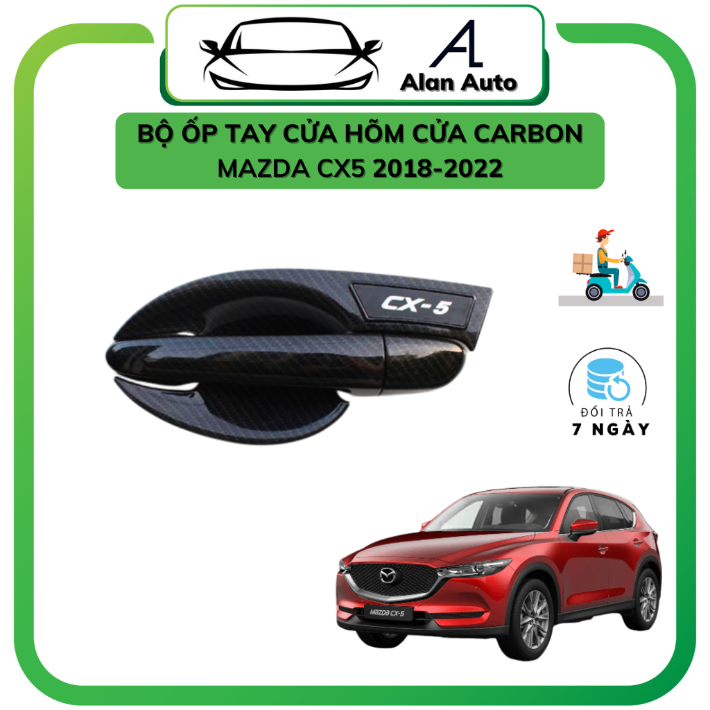 Ốp carbon tay nắm cửa, hõm cửa xe Mazda Cx5 2020-2022, Chất liệu Nhựa carbon ABS cao cấp