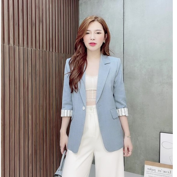 Áo Blazer Phối Tay Kẻ Liin Clothing Chất Liệu Cao Cấp Thiết Kế VEL087SBL-F23