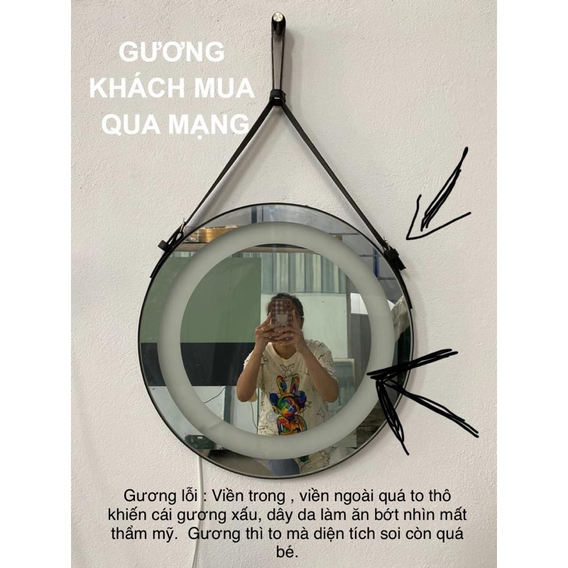 Gương Nhà Tắm Treo Tường Tròn Viền Da Đèn LED 3 Màu Cao Cấp