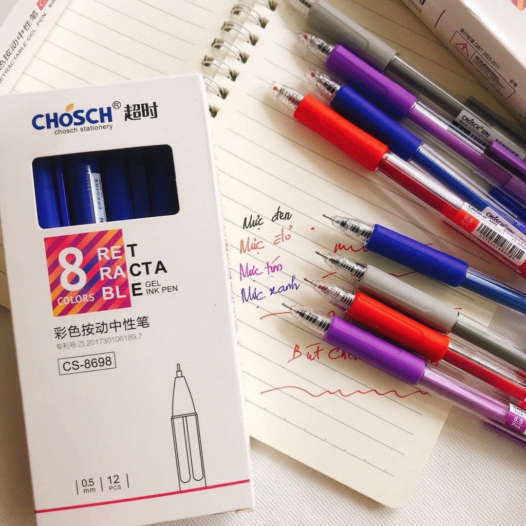 Bút gel bấm 0.5 Chosch 8698, nhiều màu, phù hợp để viết tiêu đềm chú ...