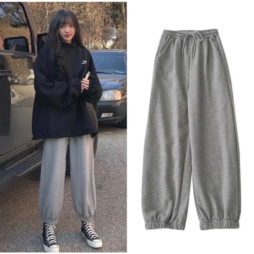 Quần nỉ ống BOOM Unisex-Jogger thun trơn cạp dáng rộng mặc ở nhà hoặc đi ngủ