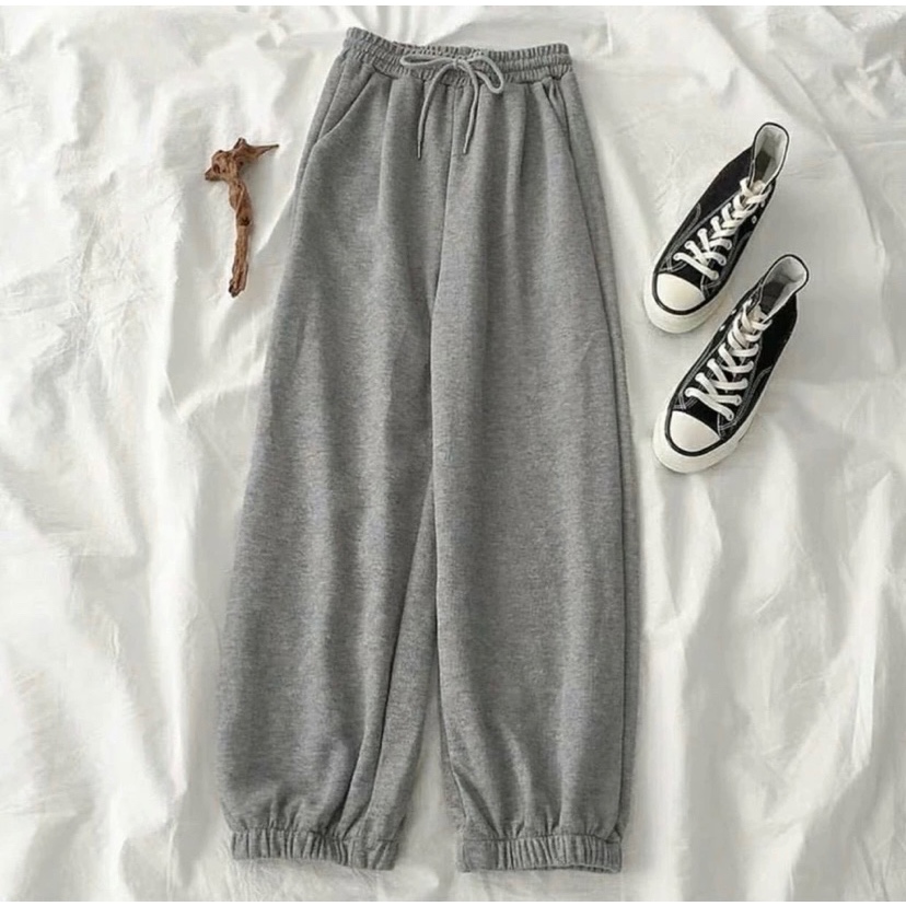 Quần nỉ ống BOOM Unisex-Jogger thun trơn cạp dáng rộng mặc ở nhà hoặc đi ngủ