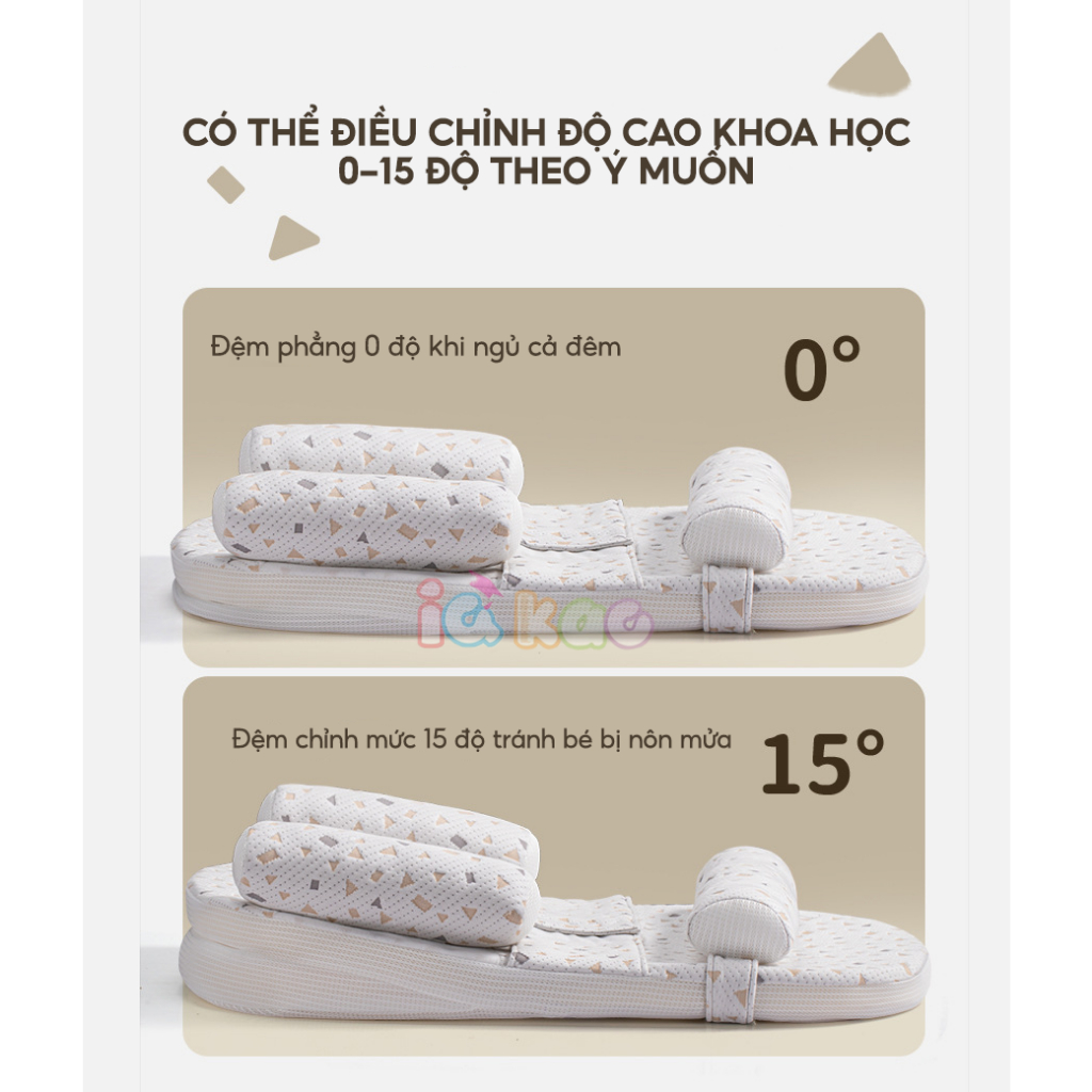 Ảnh Đệm Gối Chống Trào Ngược Sơ Sinh IQKAO Tặng Chăn Ủ Choàng, Kèm Gối Chặn Giúp Bé Ngủ Ngon, Hỗ Trợ Tiêu Hóa Chống Nôn BI01 1