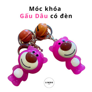 Móc Khóa Gấu Dâu Có Đèn LINDO, Móc Khóa Xinh Xắn, Quà Tặng Đáng Yêu, Treo Balo, Cặp