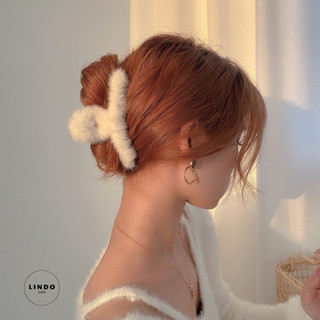 Kẹp Tóc Càng Cua Phủ Lông Mềm LINDO, Kẹp Tóc Thời Trang Phong Cách Đơn Giản, Thanh Lịch Thích Hợp Dùng Nhiều Dịp