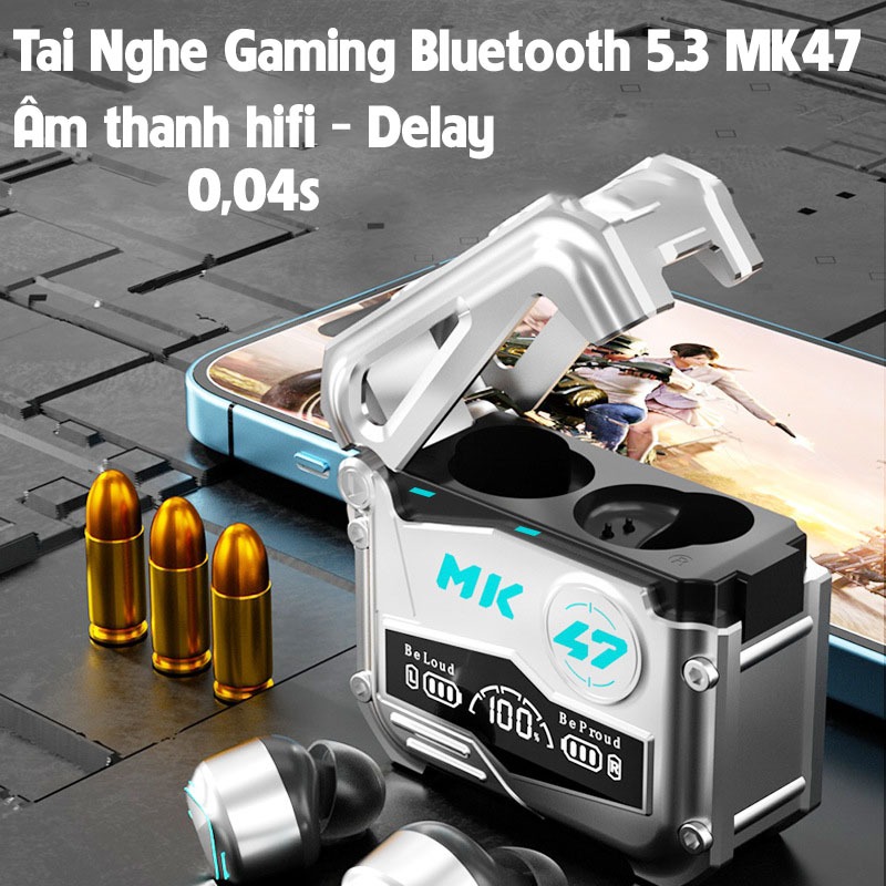 Tai Nghe Bluetooth Gaming 5.3 MK47, Tai Nghe Chơi Game Điện Thoại Không dây Micrô tích hợp