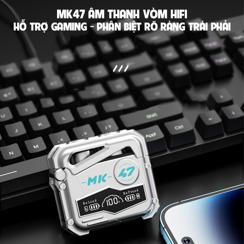 Tai Nghe Bluetooth Gaming 5.3 MK47, Tai Nghe Chơi Game Điện Thoại Không dây Micrô tích hợp