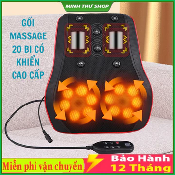 Gối Massage Cổ Vai Gáy, Máy Massage Cổ Vai Gáy Hồng Ngoại 20 Bi Bản Nâng Cấp Có Điều Khiển, matxa Giảm Nhức Mỏi Cao Cấp