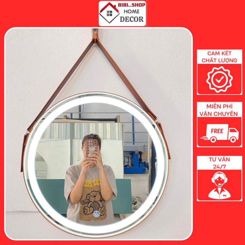 Gương trang điểm dây da treo tường – Gương decor phòng tắm, phòng ngủ