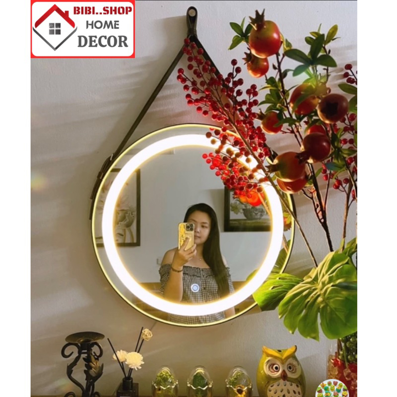 Gương trang điểm dây da treo tường – Gương decor phòng tắm, phòng ngủ