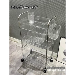 Kệ Để Đồ Trong Suốt Nhiều Tầng Đa Năng Có Bánh Xe, Xe Đẩy Spa , Phòng Bếp, Phòng Tắm Có Lỗ Thoát Nước ( Tặng kèm ống )