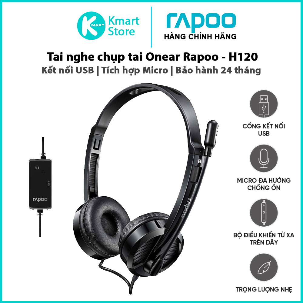 Tai nghe chụp tai có dây RAPOO H120 | Kết nối USB ,Micro đàm thoại | Bảo hành 2 năm | BigBuy360 - bigbuy360.vn