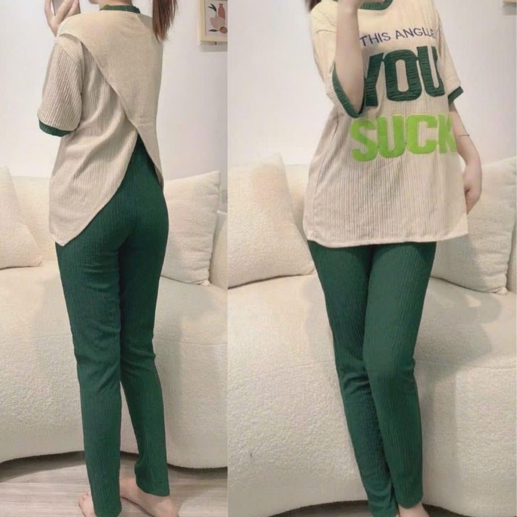 Đồ Bộ Nữ Bigsize Vải Thun Xốp Nhật Đẹp ESHOP Set Bộ Nữ Sang Chảnh Mặc Nhà Đi Chơi Trung Niên Hình Thêu Chữ Hình Ếch DX68