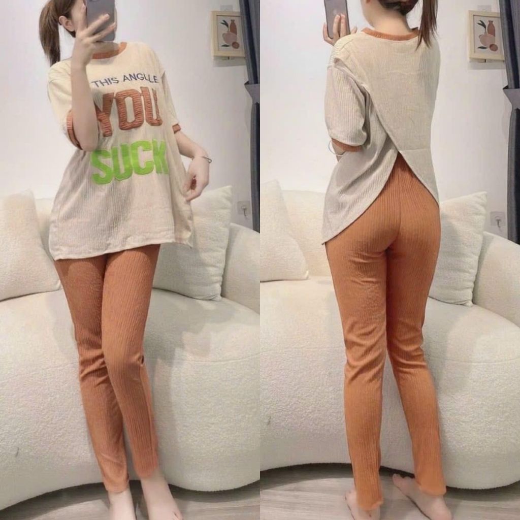 Đồ Bộ Nữ Bigsize Vải Thun Xốp Nhật Đẹp ESHOP Set Bộ Nữ Sang Chảnh Mặc Nhà Đi Chơi Trung Niên Hình Thêu Chữ Hình Ếch DX68