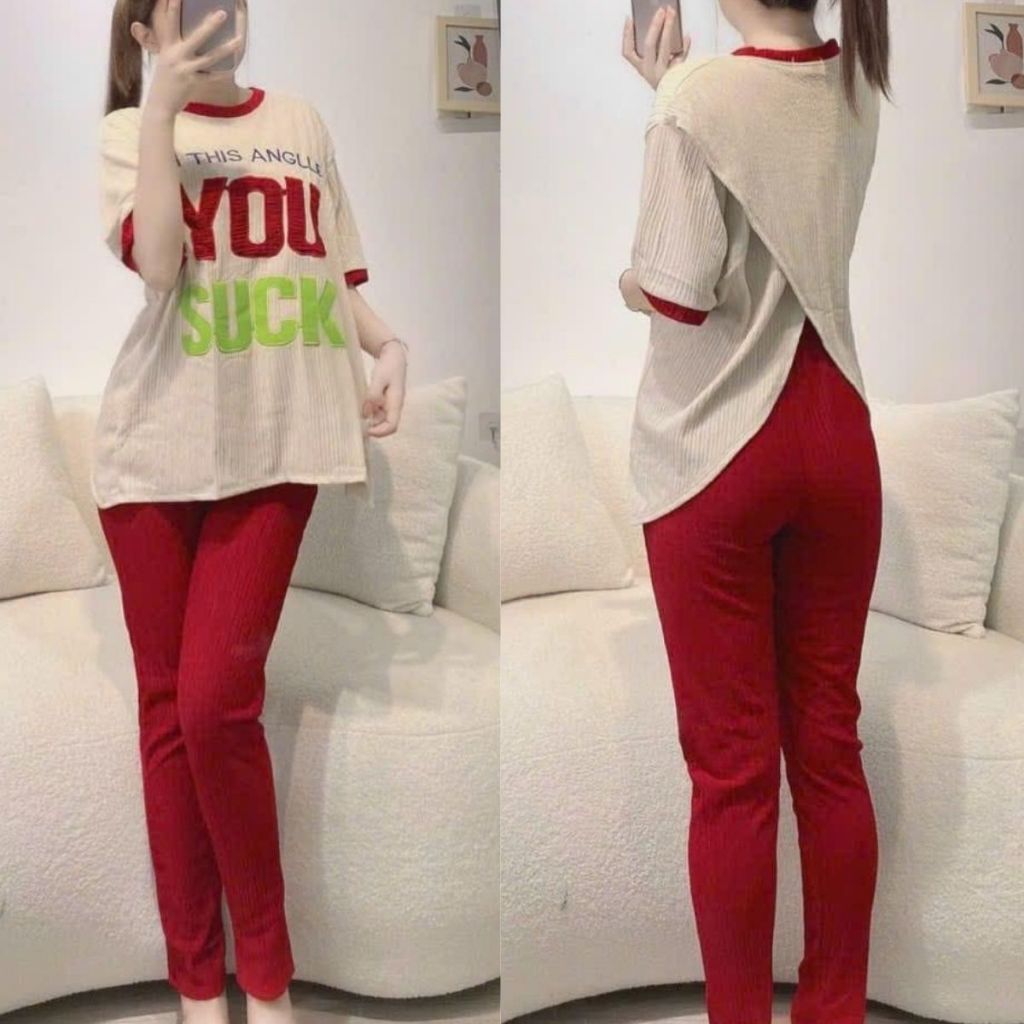 Đồ Bộ Nữ Bigsize Vải Thun Xốp Nhật Đẹp ESHOP Set Bộ Nữ Sang Chảnh Mặc Nhà Đi Chơi Trung Niên Hình Thêu Chữ Hình Ếch DX68