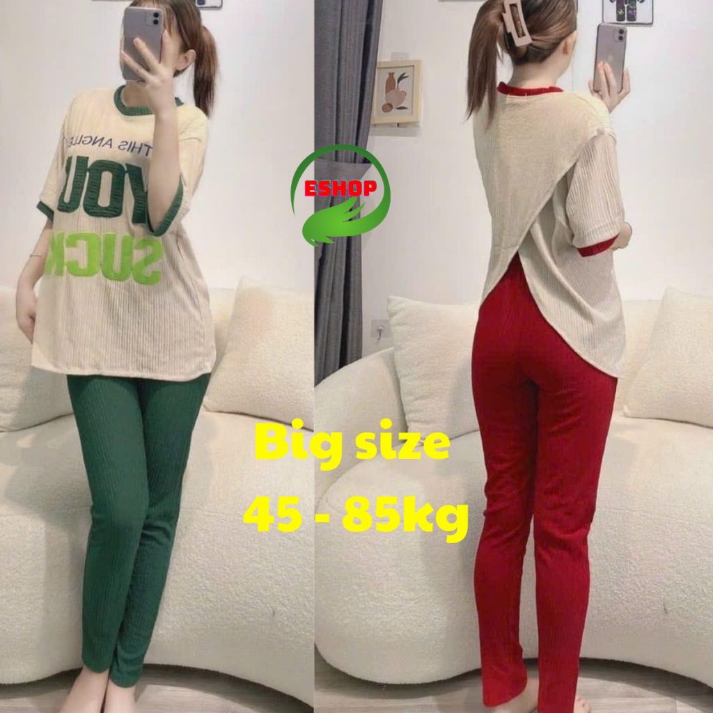 Đồ Bộ Nữ Bigsize Vải Thun Xốp Nhật Đẹp ESHOP Set Bộ Nữ Sang Chảnh Mặc Nhà Đi Chơi Trung Niên Hình Thêu Chữ Hình Ếch DX68