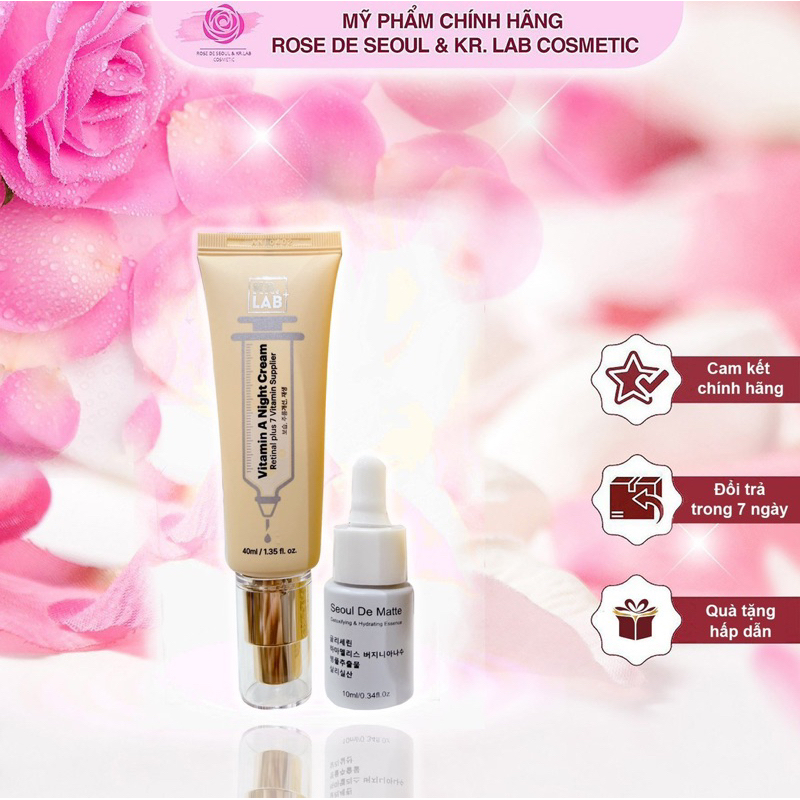Combo Kem đêm Retinal Kr.Lab vitamin A night cream 40g Hàn Quốc hạn 2028 và thải độc seoul de matte 10ml IS367