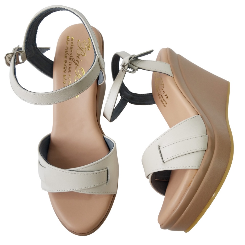 Giày Sandal Đế Xuồng BIGGBEN Da Bò Cao 9 Phân HKD783