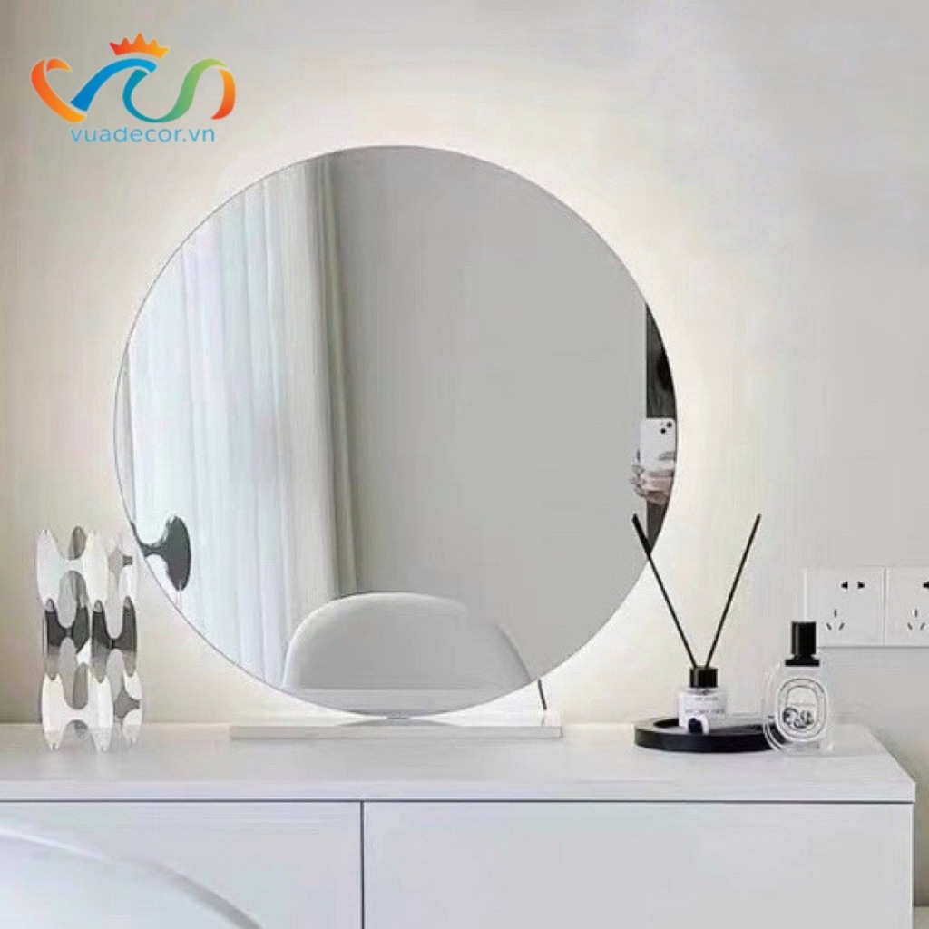 Ảnh Gương tròn để bàn trang điểm có led cảm ứng cao cấp VUADECOR (Tặng đế gỗ) 3