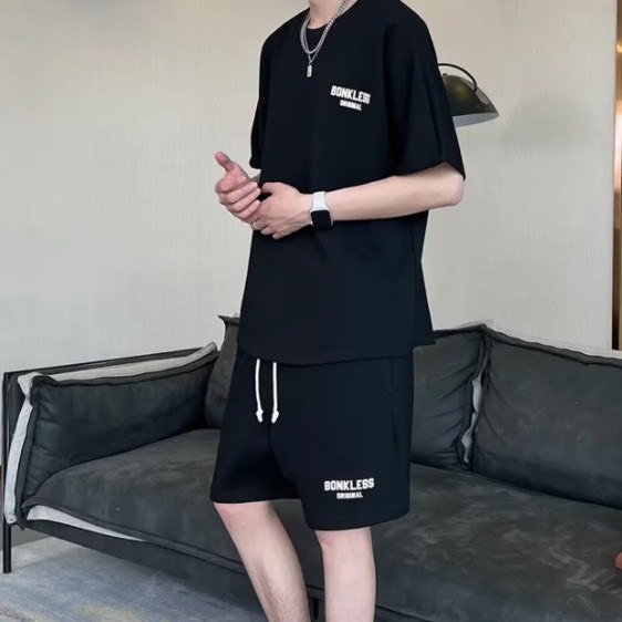 Bộ Phông Hè Thể Thao Cổ Tròn Phối Chữ Bonkles Cá Tính Sành Điệu, Chất Liệu Cotton Mềm Mịn Thấm Hút Mồ Hôi Cực Tốt