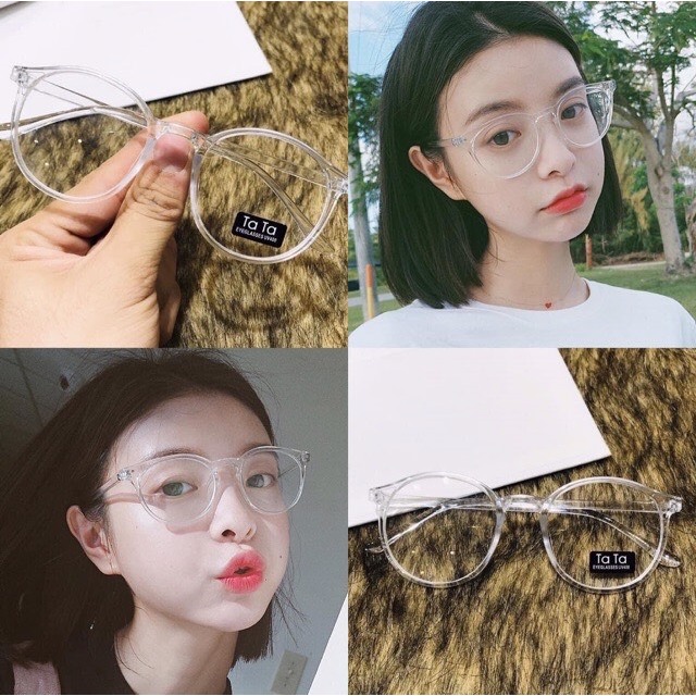Kính mắt nữ nam tròn ngố cute thời trang mắt kính không độ chống tia UV bảo vệ mắt phong cách Ulzzang HANASO 055