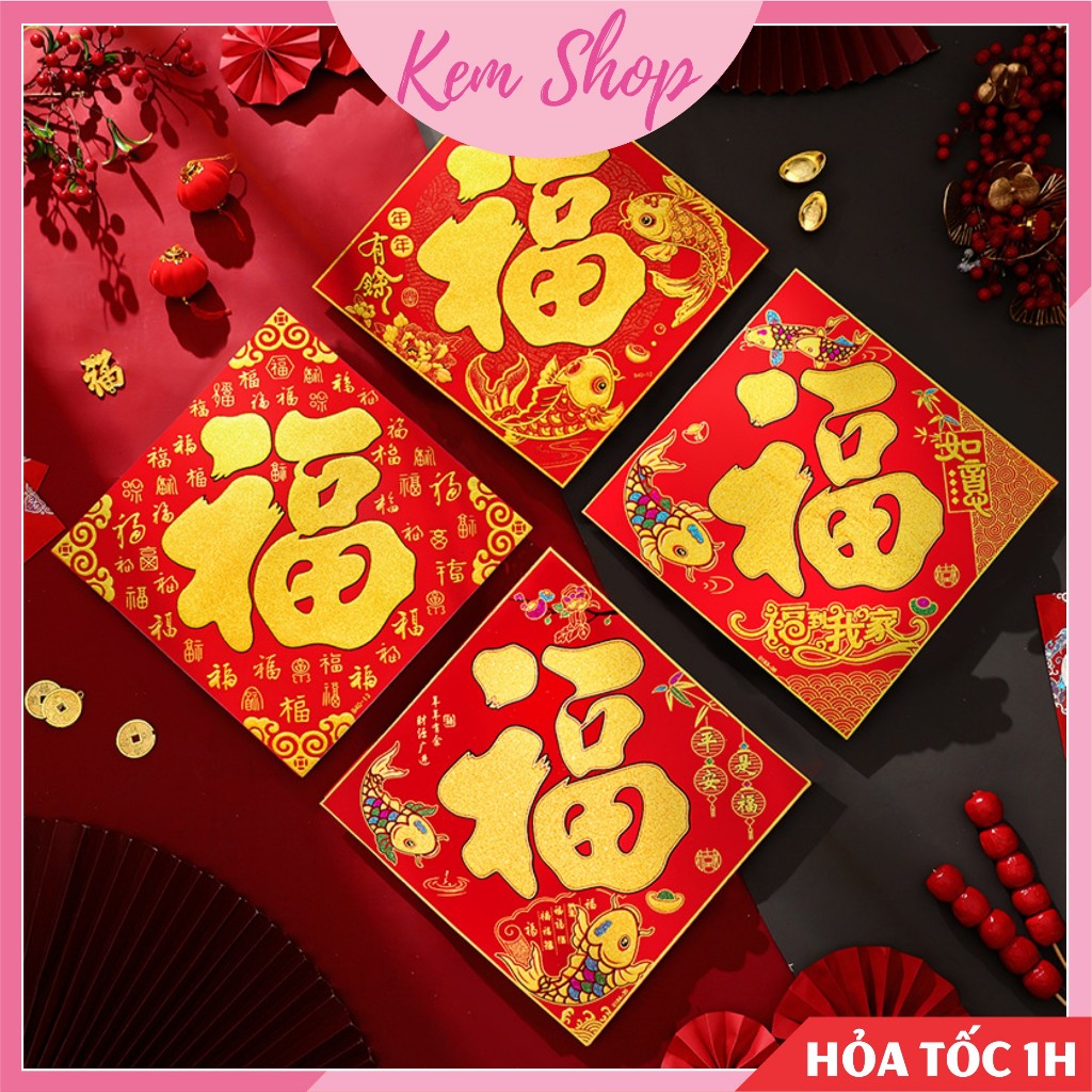 Chữ Phúc, ông Thần Tài dán cửa trang trí lễ Tết - Kem Shop K361