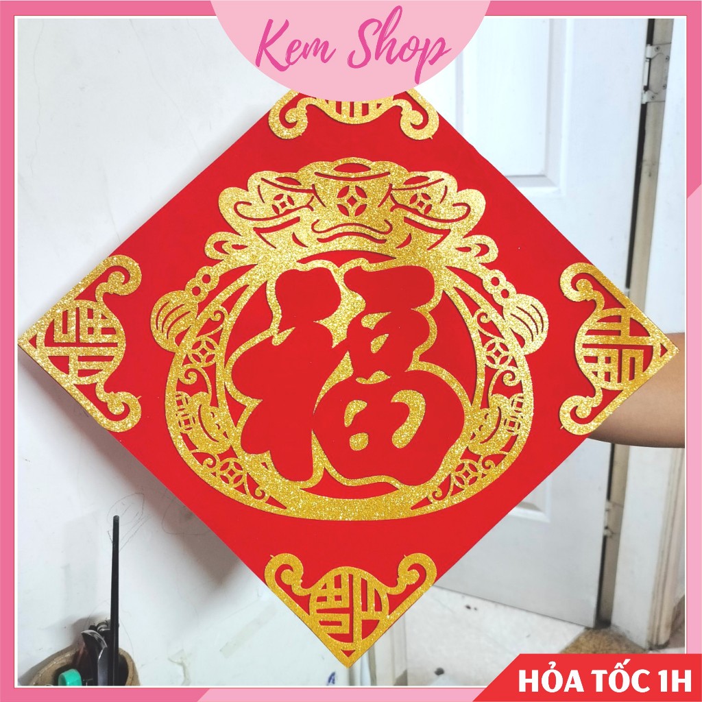 Chữ Phúc, ông Thần Tài dán cửa trang trí lễ Tết - Kem Shop K361