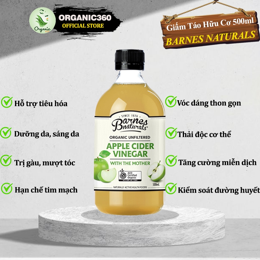 Ảnh Giấm Táo Hữu Cơ Có Giấm Cái BARNES NATURALS Organic Apple Cider Vinegar With The Mother 500ml & 1L 3