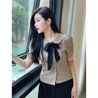 Set đồ công sở nữ - Áo kẻ kết hợp váy xếp ly