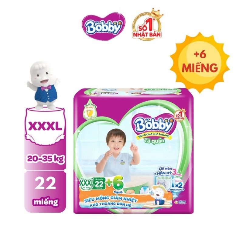 Bỉm Quần Bobby 3XL (XXXL) 22 +6 miếng/ XXXL 29+6 /XXXL22/XXXL29 Mieng ...