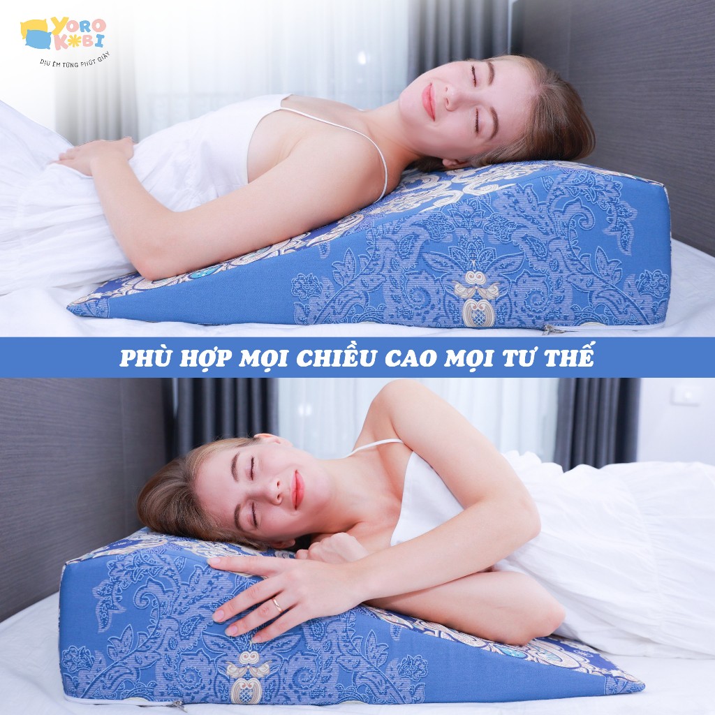 Gối Chống Trào Thực Quản Dạ Dày Yorokobi - Cao 16cm Bo Tròn Đỉnh, Gối Công Thái Học
