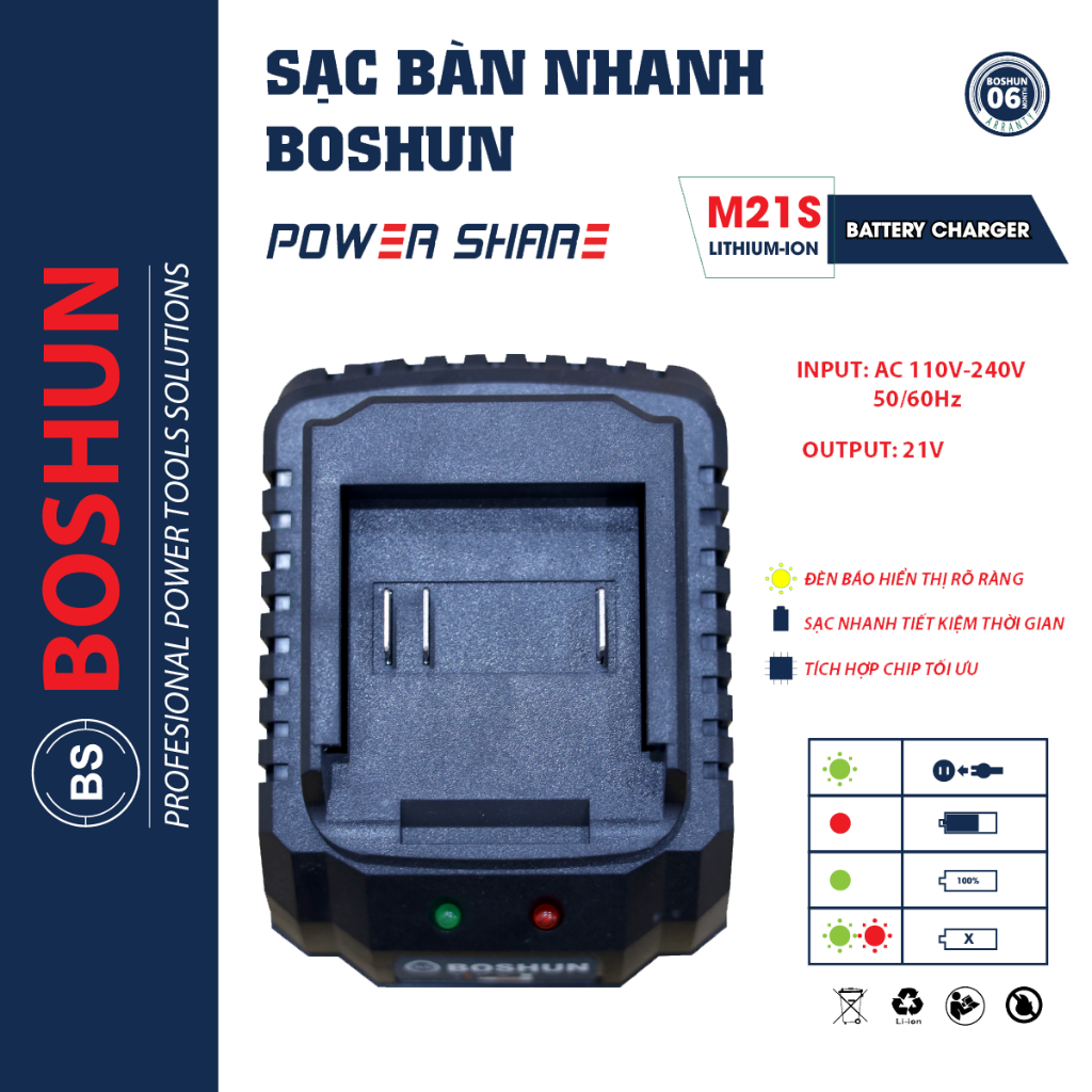 Sạc Boshun Máy Khoan Máy Siết Bulong - Máy Mài Boshun Chân  Phổ Thông Sạc Nhanh Bảo Hành Chính Hãng