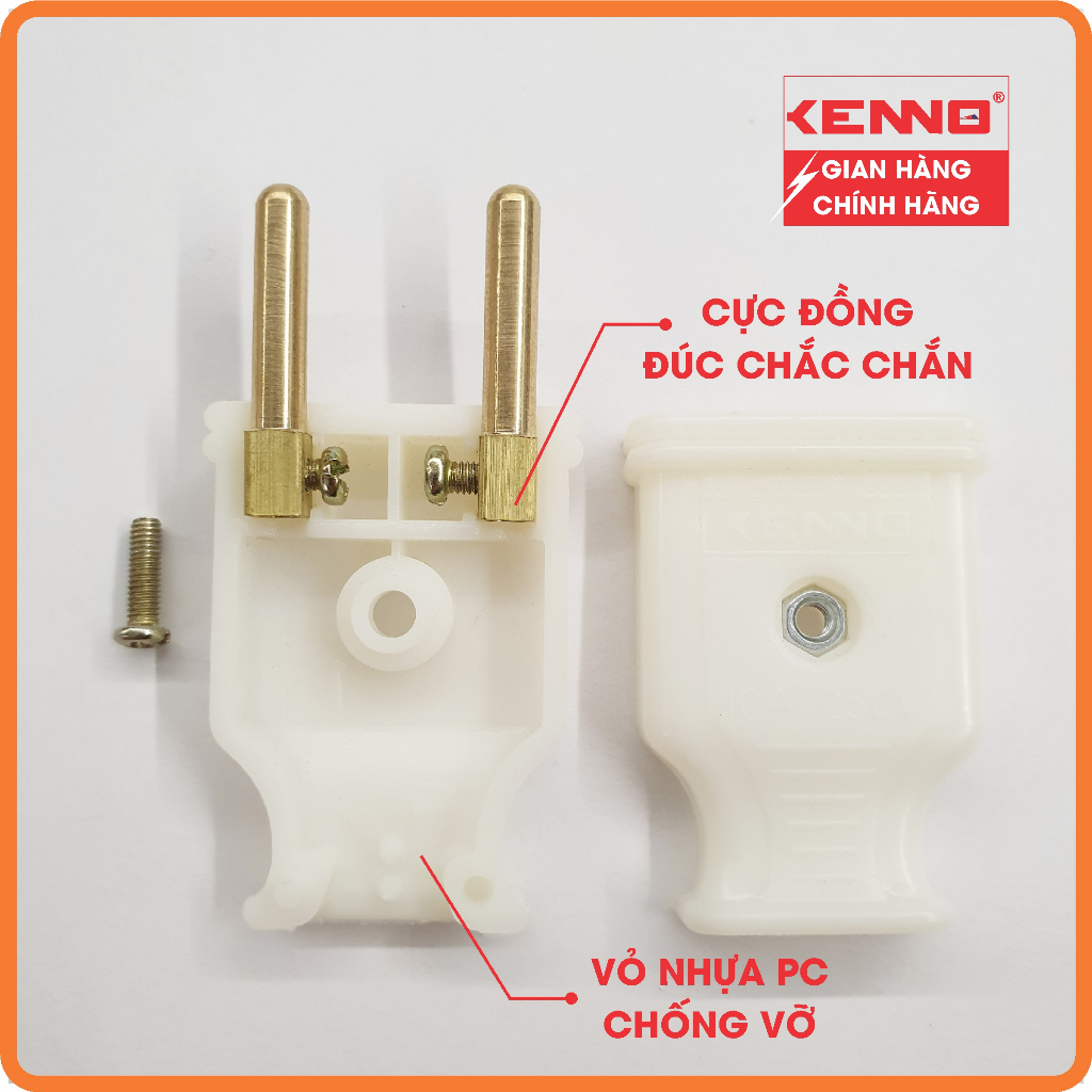 Phích cắm chịu tải Kenno công suất 2000W màu trắng Chân phích 4.5mm